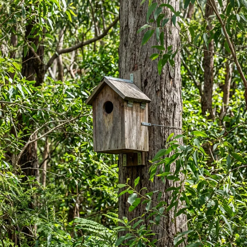 Animal nesting box installed as a humane alternative to a Knoxfield roof cavity