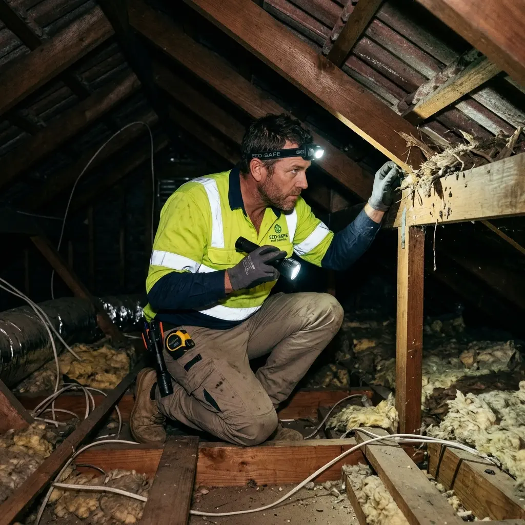Technician using detection equipment to locate a dead rat inside a Knoxfield wall cavity